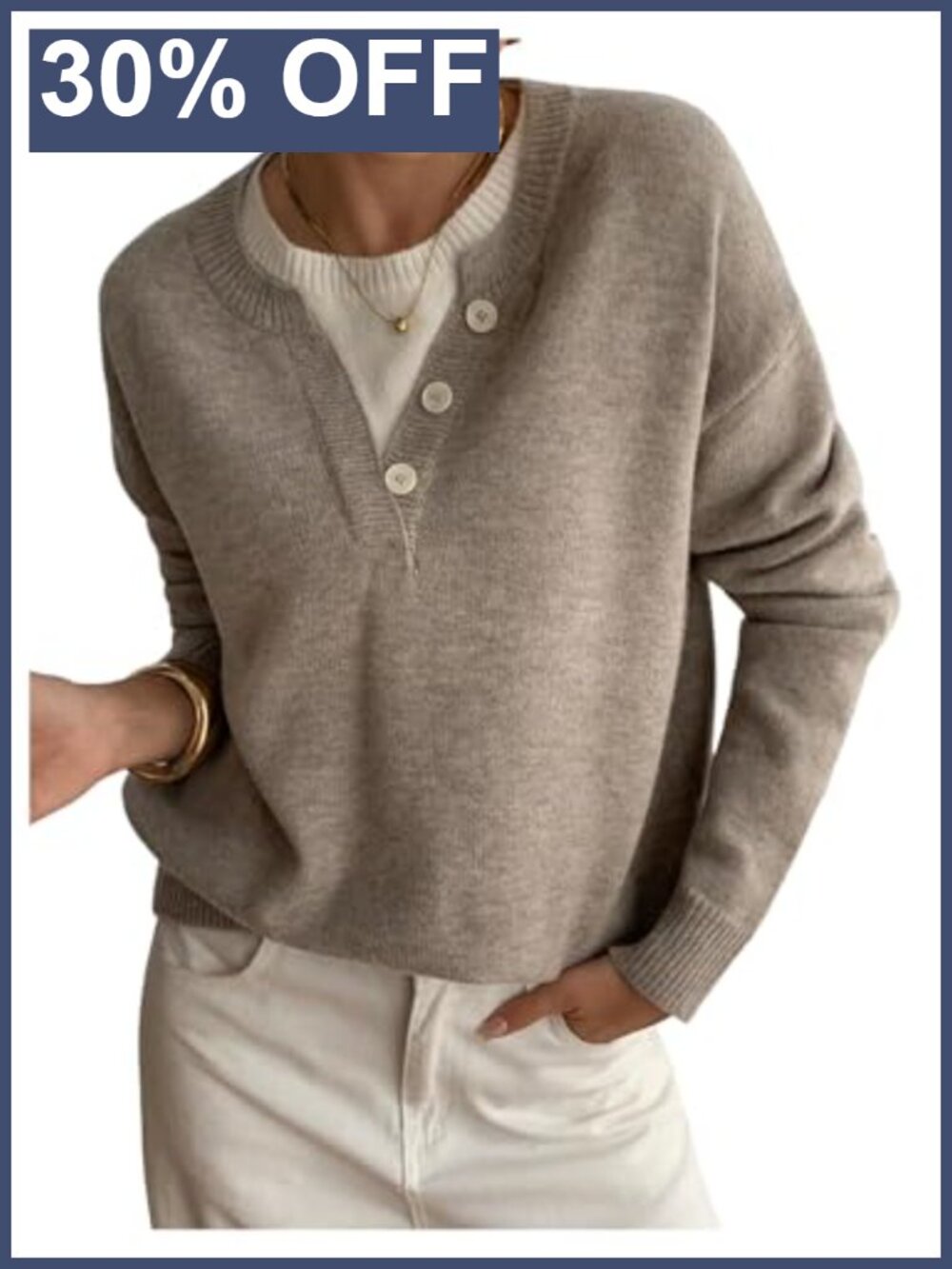 Womens Oversized Henley Sweater Button Front Long Sleeve Pullover